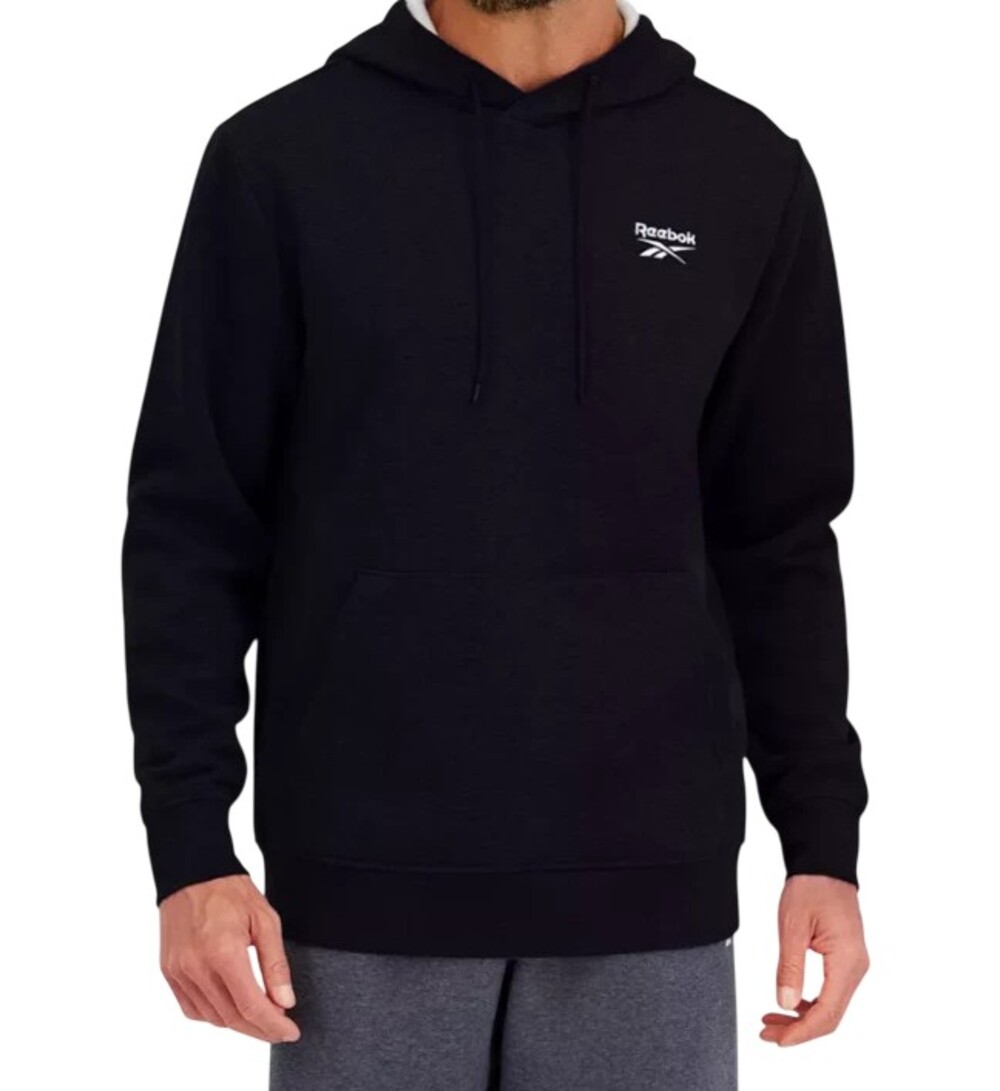 REEBOK Identity  Small Logo Fleece Hoodie Mens M Sweatshirt Training Black